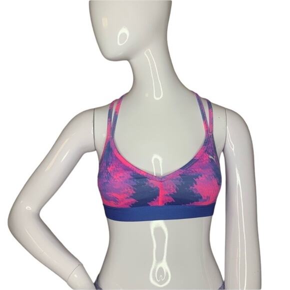Puma Yogini Strappy Sport Bra Dry Cell Size SX Pink and Blue - Picture 1 of 10